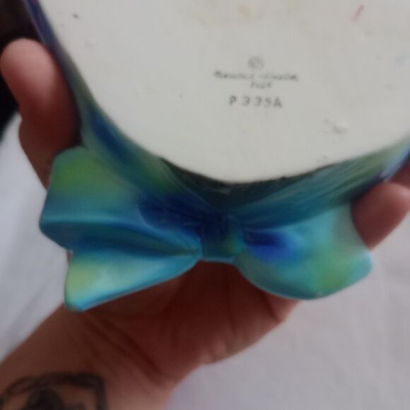 Norcrest Gray Kitty Cat Blue Bow Wall Pocket 1950s Japan Planter BROKEN FLAWED - Picture 8 of 9